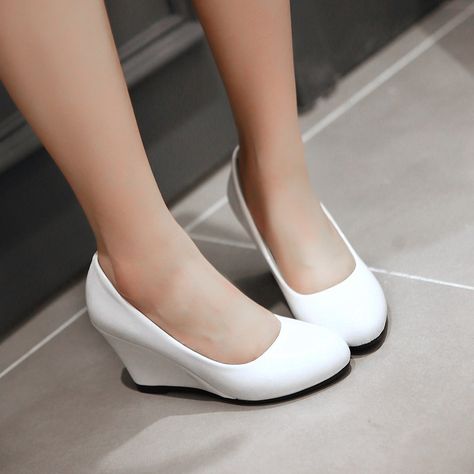 Patent Leather Round Toe Women Wedges Platform Shoes Brown Wedges Outfit, Simple Wedding Shoes, Wedges Shoes Low, Wedges Outfit, Short Wedges, Converse Wedding Shoes, Wedding Shoes Sandals, Wedge Wedding Shoes, Women Wedges