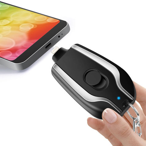 Mini Emergency Power Pod, 3 hour 100% Full Capacity Keychain Portable Charger for iPhone. Super lightweight, portable, and compact phone charger that easily slips onto your keychain. Keychain Charger, Andriod Phone, Apple Watch Charger, Black Keychain, Charger For Iphone, Emergency Power, Watch Charger, Portable Power Bank, Iphone Charger