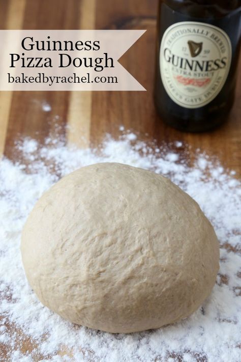 Easy and flavorful homemade Guinness pizza dough recipe from @bakedbyrachel Beer Pizza Dough, Guinness Recipes, Pizza Pies, Best Homemade Bread Recipe, Diy Foods, Pizza Crusts, Pizza Ideas, Pizza Roll, Calzone Pizza