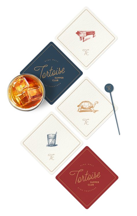 Featured Project: Tortoise Supper Club – One Design Company Menu Design Inspiration, Airlines Branding, Menue Design, Collateral Design, Luxury Stationery, Brand Assets, Hotel Branding, Supper Club, Restaurant Branding