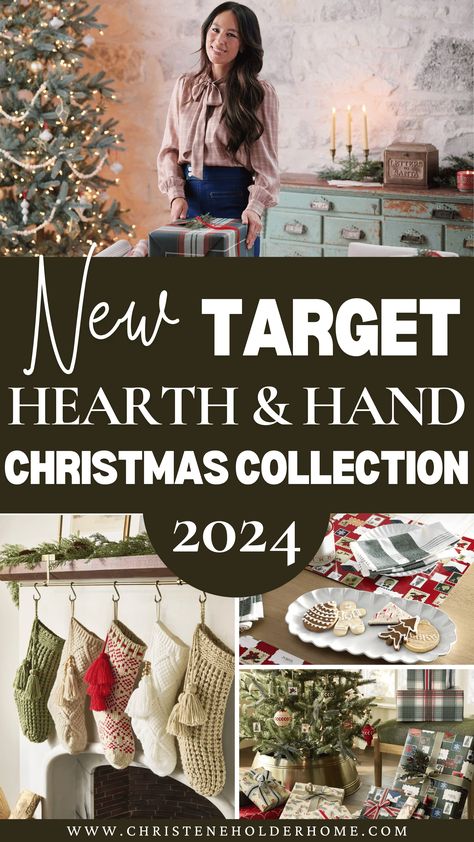 The new Hearth and Hand with Magnolia Target Christmas 2024 collection is available now! I'm sharing all of my favorite pieces from this season's collection. | Christene Holder Home Target Christmas 2024, Hearth And Hand With Magnolia Christmas, Christmas Hearth Ideas, Joanna Gaines Christmas Tree, Hearth And Hand Christmas, Stocking Display, Joanna Gaines Christmas, Magnolia Hearth And Hand, Magnolia Christmas