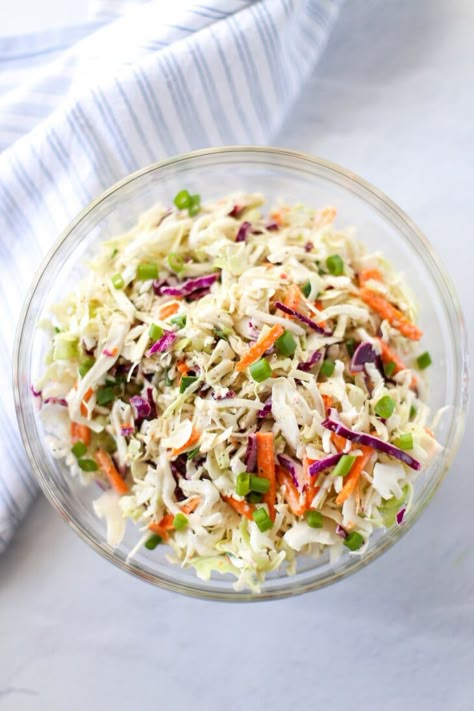 Looking for a go-to, easy coleslaw recipe for pulled pork or any other BBQ, grilled, or baked meat? This is it! It’s creamy, slightly sweet and tangy, and has a little punch from green onion and black pepper. You’ll make this dairy-free, healthier coleslaw again and again! Coleslaw Recipe For Pulled Pork, Pulled Pork Coleslaw Recipe, Recipe For Pulled Pork, Coleslaw For Pulled Pork, Bbq Beef Sandwiches, Healthy Coleslaw, Thriving Home, Easy Coleslaw, Coleslaw Recipe Easy