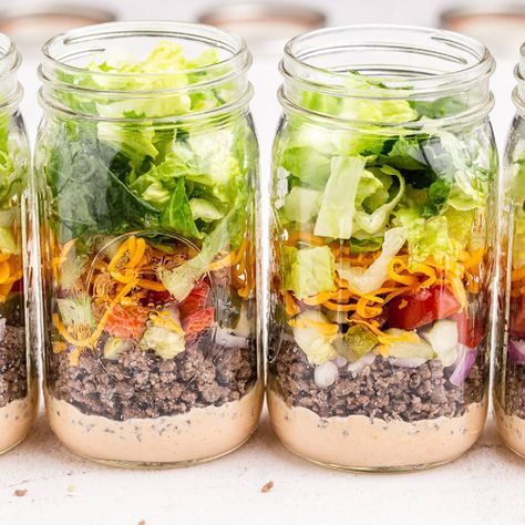 Grinder Salad Mason Jar Recipe, Mason Jar Grinder Salad, Grinder Salad Mason Jar, Prepping Ideas, Jar Meals, Jar Salads, Big Mac Salad, Sugar Free Ketchup, Mason Jar Salad Recipes