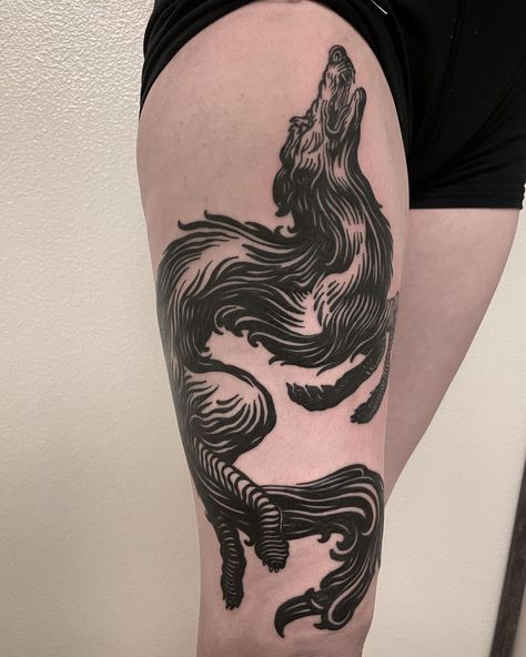 Black And Gray Tattoo Ideas, Deer Back Tattoo, Saluki Tattoo, Unique Dog Tattoos, Wolf Hip Tattoo, Classic Tattoo Old School, Dog Sleeve Tattoo, Dragon Age Tattoo, Dog Engraving