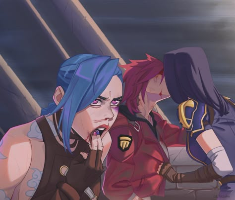 🗡️ A K I 🗡️ on Twitter: "Third wheeling 🤙🤙 #Arcane #Caitvi #Jinx… " League Of Legends Comic, Vi League Of Legends, Jinx League Of Legends, League Of Legends Characters, Lol League Of Legends, 판타지 아트, Street Fighter, Cool Artwork, Blue Hair