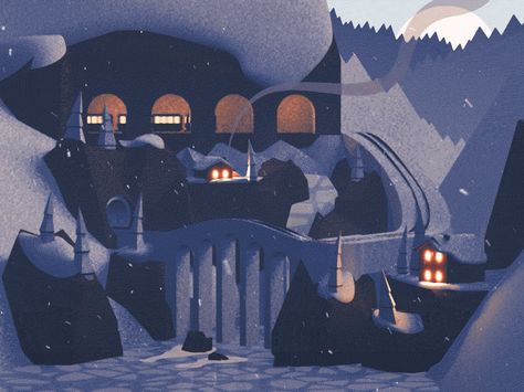 Second in the series for this little guy. Over a bridge and through a mountain pass this time. �❄️⛄️ Winter Illustration, Aesthetic Gif, Environment Concept Art, Environmental Art, Gustav Klimt, Holiday Design, الرسومات اللطيفة, Motion Design, Animation Art