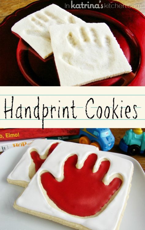 Handprint Cookies -the cookie dough is perfect for this edible gift since it doesn't spread during baking and will keep the imprint of your little one's handprint. Handprint Cookies, Basic Sugar Cookie Recipe, Sugar Cookie Dough Recipe, Best Sugar Cookie, Holiday Treats Christmas, Christmas Handprint, Best Sugar Cookie Recipe, Griswold Christmas, Baby Handprint