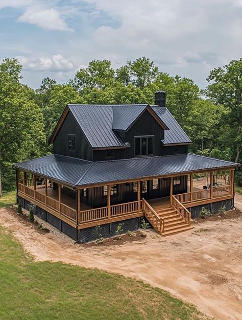 Rancher Style Homes, Country Side House, Timber Frame House, Wraparound Porch, Dream Farmhouse, Cozy Cabins, Dream Life House, Cabin House Plans, American House