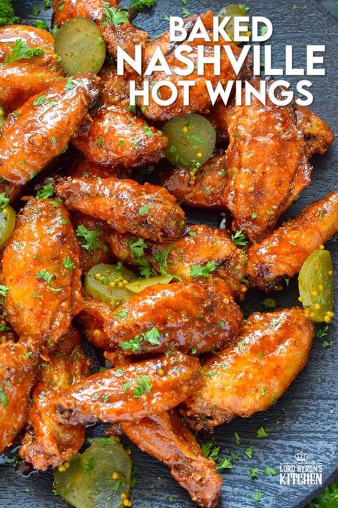 Baked to perfection with a crispy coating and a tender and juicy interior, these wings are drenched in a hot sauce comprised of cayenne, chili, garlic, onion, and melted butter, Baked Nashville Hot Wings also have an optionally sweet honey component! Plate these wings with sweet pickle slices for a cooling crunch! #baked #nashville #hot #chicken #wings #sticky Baked Nashville Hot Chicken, Nashville Hot Chicken Wings, Breaded Chicken Wings, Nashville Chicken, Hot Chicken Wings, Honey Garlic Chicken Wings, Wing Sauce Recipes, Garlic Chicken Wings, Nashville Hot Chicken