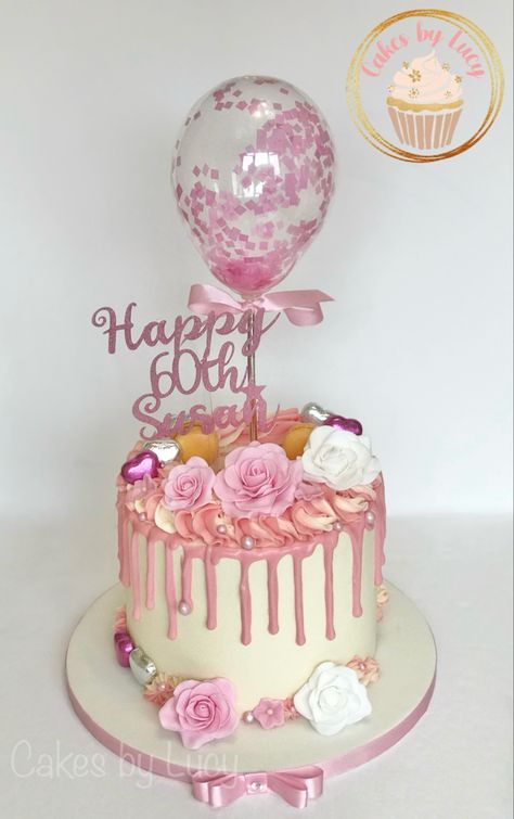 Pink drip 60th cake Pink 60th Birthday Cake, Pink And Gold 60th Birthday Cake, Pink Chocolate Drip Cake, Drip Cake Pink And Gold, Pink Cake With Chocolate Drip, Sweet 16 Birthday Cake, 16 Birthday Cake, Sweet 16 Birthday, 16th Birthday