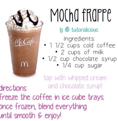 Mcdonalds Mocha Frappe, Mocha Frappe Recipe, Resep Starbuck, Minuman Starbucks, Frappe Recipe, Resep Smoothie, Mocha Frappe, Frappuccino Recipe, Diy Drinks