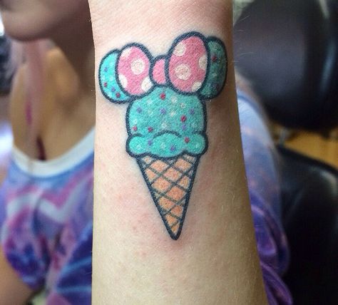 Mini icecream Hidden Mickey Tattoo, Cutest Tattoos, Mehendi Designs For Kids, Alex Strangler, Ice Cream Tattoo, Mickey Tattoo, Mouse Tattoo, Cream Tattoo, Pretty Tattoo