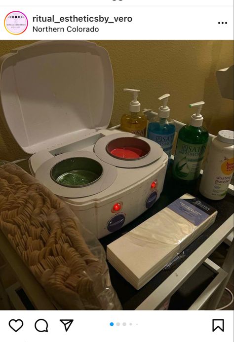 Wax Station Ideas At Home, Waxing Party Ideas, Esthetician Room Waxing, Wax Cart Ideas, Waxing Station Ideas, Wax Business, Waxing Business, Cosmetology Career, Spa Vibes