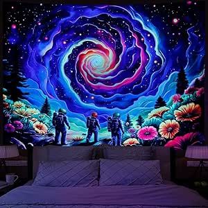 Trippy Galaxy, Space Tapestry, Trippy Tapestry, Blacklight Tapestry, Star Tapestry, Flower Tapestry, Ceiling Hanging, Uv Reactive, Space Stars