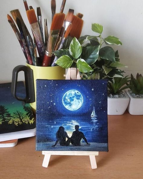 Simple Couple Canvas Painting, Couple Painting On Mini Canvas, Canvas Painting Of Couples, Cute Canvas Painting Ideas For Couples, Mini Canvas Paintings For Couples, Gift Painting Ideas Canvases, Paintings For Mini Canvases, Couples Acrylic Painting Ideas, Acrylic Painting Love Couple