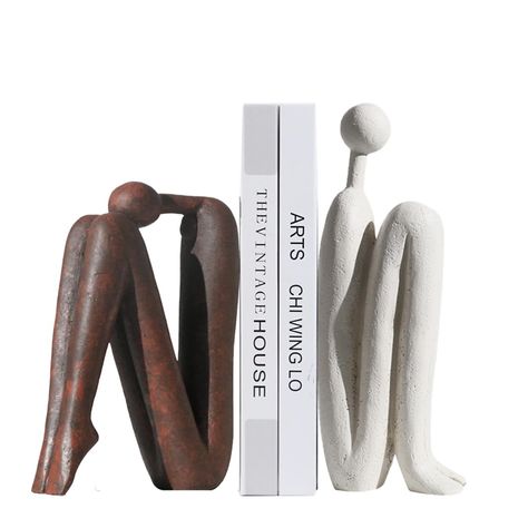 PRICES MAY VARY. Unique Design: The book stoppers is not only a work of art but also a statement piece. The two thinker statues, one in white and one in brown, sit back to back, immersed in deep thought.The book end not only adds a touch of art to your desktop or shelfbut also serves as an object of inspiration. Heavy Duty Bookends: The sturdy design can support to hold large and heavy books, making it a useful storage option. Its height is also appropriate, taking up minimal space while adding Shelves Office, Aesthetic Bookshelf, Bookshelf Decoration, Decorative Bookends, Condo Design, Modern Bookshelf, Book Ends, Abstract Decor, Home Libraries