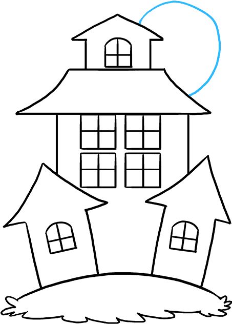 Draw Haunted House, Haunted House Drawing Easy, House Drawing Easy, Haunted House Drawing, Simple House Drawing, Drawing Transparent, Halloween Crafts Preschool, House Silhouette, Halloween Preschool