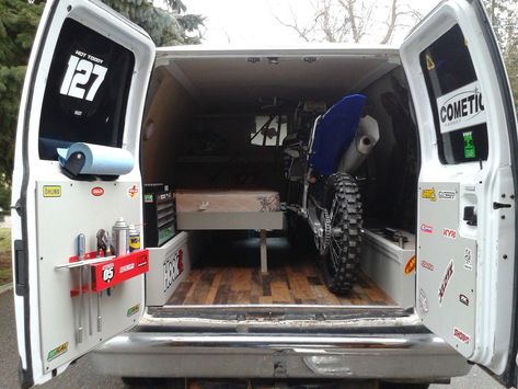 Moto van pic's - Moto-Related - Motocross Forums / Message Boards - Vital MX Dirt Bike Van, Moto Van Ideas, Motorcycle Van, Track Inspiration, Motorbike Storage, Moto Van, Bike Graphics, Van Bed, Van Storage