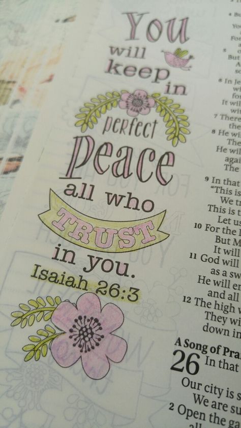 Isaiah 26:3 Isaiah 26 3-4 Journaling, Isaiah 26:3, Bible Wrecking, Journaling Doodles, Scripture Doodle, Inspire Bible, Isaiah 26, Bible Journaling Ideas Drawings, Bible Doodling