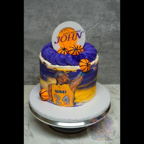 24th Kobe Birthday Ideas, Kobe Birthday Cake, Kobe Bryant Cake, Kobe Bryant Birthday Cake, Laker Theme Birthday Party, 24th Birthday Decorations, Kobe Bryant Birthday, Lakers Cake Birthday Basketball, Bunny Birthday Theme