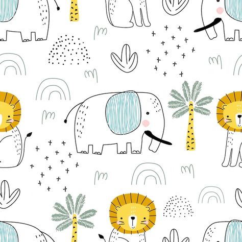 Premium Vector | Seamless pattern with cute elephant animals and decorative elements on a white background vector Nursery Blackout Curtains, Crocodile Animal, Safari Pattern, Balloon Illustration, Happy Elephant, Star Illustration, Print Design Art, Watercolor Elephant, Baby Room Design