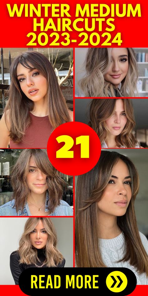 Winter is the perfect time to experiment with your hairstyle, and our medium haircuts for 2023 - 2024 are here to inspire your transformation. Whether you have round faces or short to medium hair length, our styles cater to a wide range of preferences. Explore options like curtain bangs and layers to add depth and dimension to your look, whether you have fine hair or thick locks. Best Haircut 2023, Modern Haircuts 2023, Medium Layered Haircuts With Bangs Round Faces, Hair Cuts Medium Length Round Face, Medium Length Lob With Curtain Bangs, Trend Haircut 2023 Women, Winter Medium Length Hair, Current Hair Trends 2023 Medium Length, Hairstyles 2024 Trends Medium