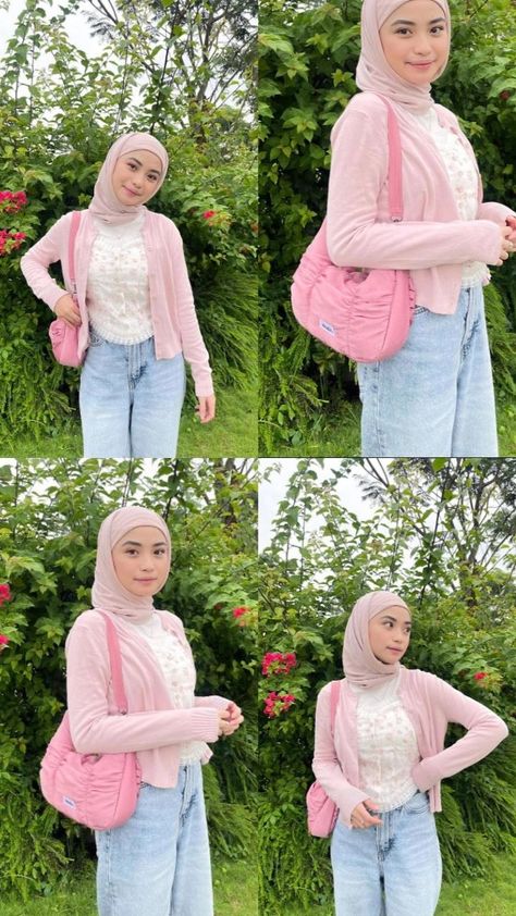 Pink Cardigan Outfit Hijab, Ootd Tanktop With Outer, Crop Cardigan Outfit Hijab, Ootd Cardigan Crop Hijab, Ootd Crop Top Hijab, Ootd Cardigan Crop, Outfit Cardigan Hijab, Tanktop Hijab, Ootd Hijab Cardigan