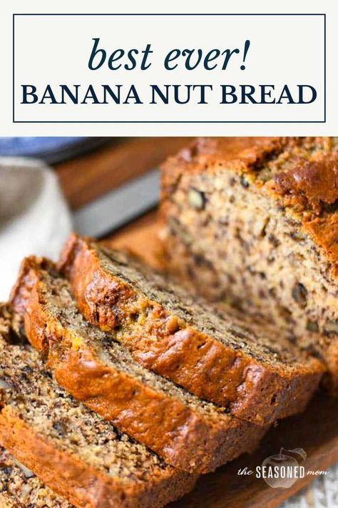 This very moist banana nut bread will soon become a staple in your kitchen! The flavorful, sweet loaf is full of mashed bananas, crunchy walnuts, and a hint of warm spices for the perfect make-ahead breakfast or afternoon snack. File this one away, because it is truly the best! Banana Walnut Loaf, Banana Nut Loaf, Moist Banana Nut Bread, Banana Bread With Walnuts, Homemade Cinnamon Rolls Easy, Walnut Bread Recipe, Cherry Pies, Nut Loaf, Banana Bread Loaf