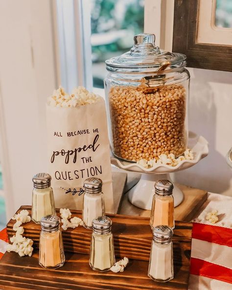 Popcorn Late Night Snack Wedding, Midnight Snack Wedding Ideas, Popcorn Station Wedding, Wedding Late Night Snack Ideas, He Popped The Question Popcorn, Wedding Late Night Snacks, Bachelorette Slumber Parties, Wedding Popcorn Bar, Popcorn Station