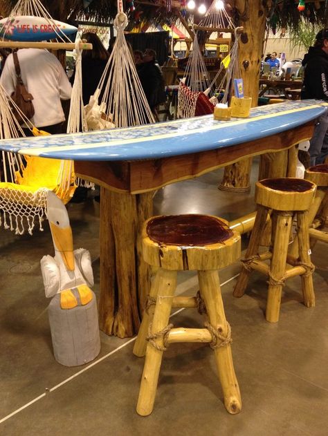 Surfboard Countertop, Surf Board Table, Surfboard Bar, Container Bars, Surf Table, Tiki Ideas, Surf Bar, Surfboard Table, Outdoor Tiki Bar