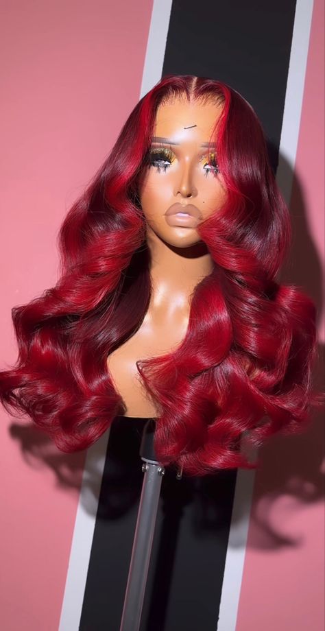 Red Sew In Closure, Red Bust Down Middle Part, Cherry Red Lace Front Wig, Red Wigs Hairstyles, Red Bundles, 30 Inch Bussdown Middle Part Red, Red Ombre Wig, Wigs Middle Part, Red Wig With Curls