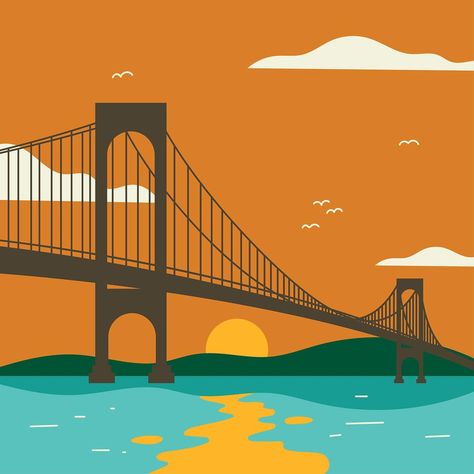 Bridge Vector Illustration, Engineer Drawing, Bridge Vector, Brand Swag, Bridge Illustration, Bridge Drawing, Bosphorus Bridge, Landscape Sketch, City Road