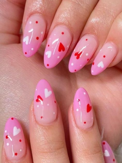 Pink Polka Dot Nails, Heart Nail Designs, Polka Dot Nails, Season Of Love, Dots Nails, White Hearts, Festive Look, Elegant Styles, Accent Nails