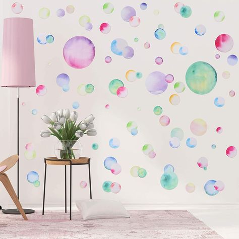 Girls Bedroom Lighting, Girls Wall Stickers, Girl Bathrooms, Stickers Colorful, Polka Dot Wall Decals, Rainbow Polka Dots, Bubble Wall, Girl Bedroom Walls, Polka Dot Walls