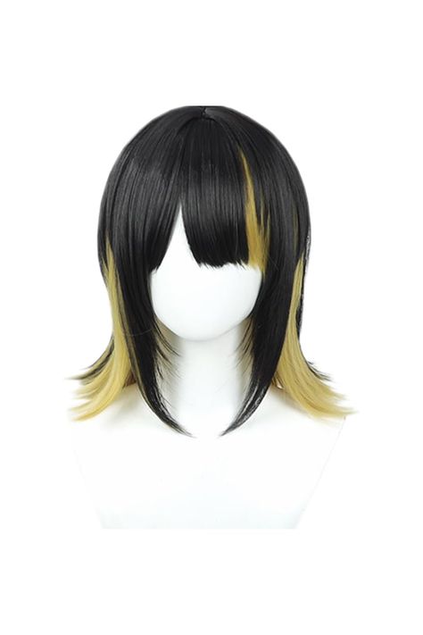 Black yellow patchwork short hair straight hair full hair bangs cos anime show simulation wig 40cm 15inch (Luca Ikaruga) Yellow And Black Hair, Black And Yellow Hair, Black Short Wig, Black And Yellow Wig, Yellow Wig, Bakugou Wig, Yellow Bob Wig, Cosplay Wigs Anime, Patchwork Shorts