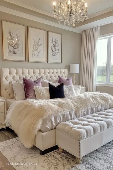 Bedroom Budget Ideas, Fall Bedroom Decor Autumn, Luxury Bedroom White, White Glam Bedroom, Home Bedroom Refresh, Bedroom Ideas French Country, Modern Aesthetic Bedroom, Bedroom Ideas French, Timeless Bedroom Ideas