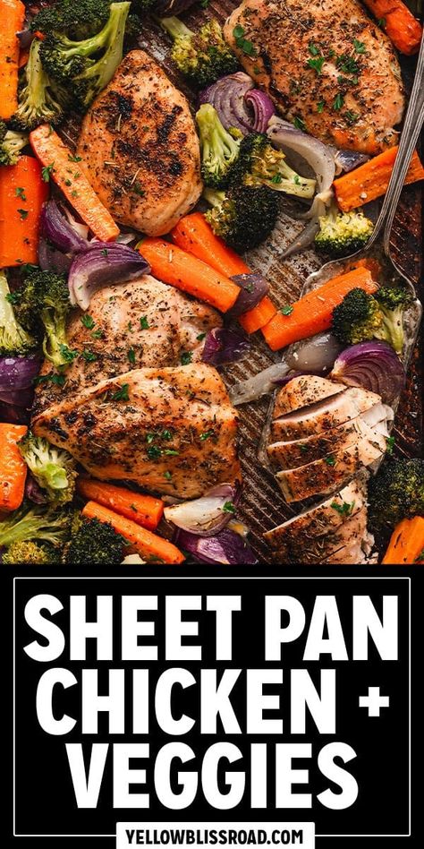 Sheet Pan Chicken and Vegetables recipe is simple, healthy and flavorful. Made with tender chicken breasts, veggies and Italian seasoning. One Pan Chicken And Vegetables, Chicken Sheet Pan Recipes, Baked Chicken And Veggies, Pan Chicken Breast, Meals Chicken, Sheet Pan Meals Chicken, Pork Chops And Potatoes, Chicken With Italian Seasoning, Sheet Pan Chicken