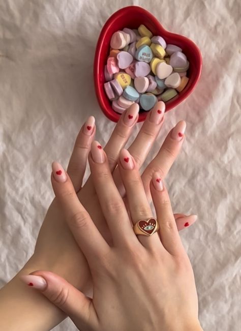 Almond Small Nails, Small Nails, Heart Nail Designs, Heart Nail, Red Nail Designs, Heart Nails, Red Hearts, Valentines Nails, Small Hands