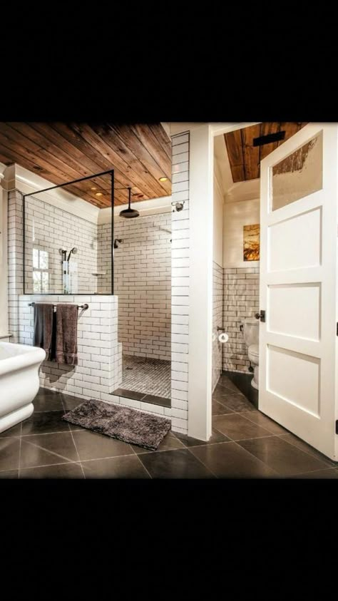 Window into the shower; window at top of toilet-area door #bathroomremodelideas Farmhouse Tile, Bad Inspiration, Interior Minimalista, Basement Bathroom, Shower Remodel, Bathroom Renos, Tile Shower, Bathroom Remodel Master, Bath Remodel