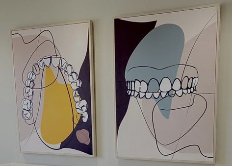 Dental Mural Art, Clinic Painting Ideas, Dental Mural, Dental Art Creative, Dentist Painting, Tooth Graphic, Dental Wall Art, Dental Design Interior, Dentist Art