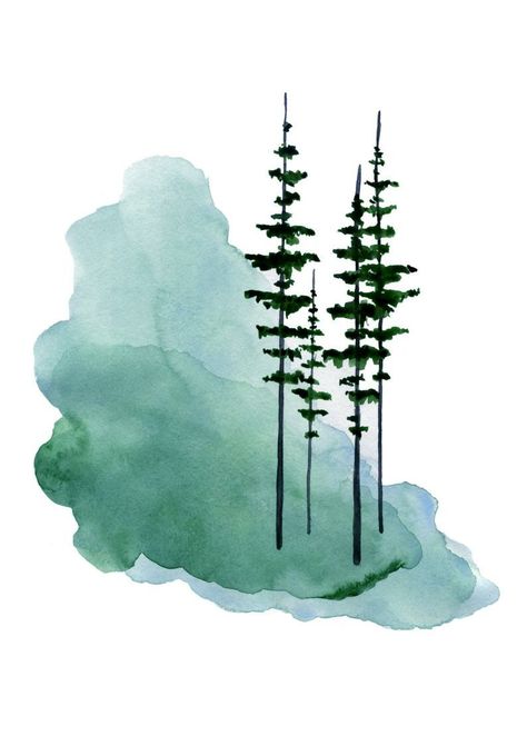 Trees Watercolor Painting, Trees Watercolor, Pine Tree Forest, Tree Watercolor Painting, Watercolor Paintings For Beginners, Diy Watercolor Painting, Loose Watercolor, Misty Forest, Watercolor Paintings Easy