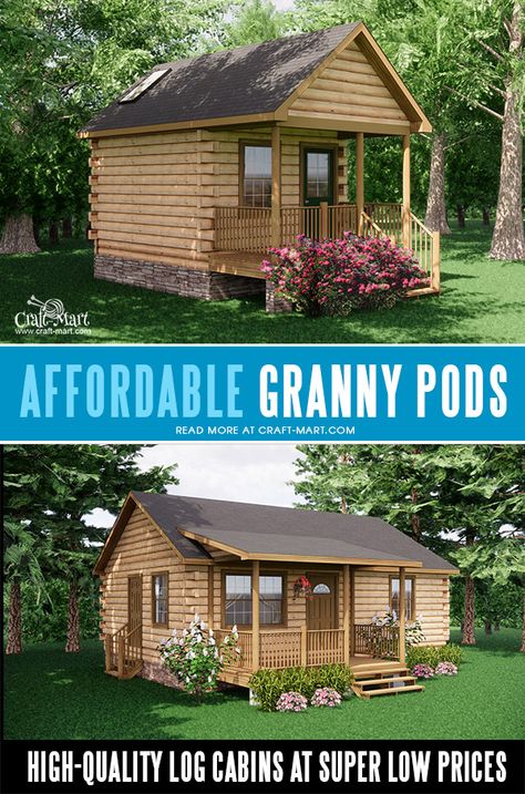 Granny Homes Guest Houses, Log Cabin Room Ideas, Mini Cabin Ideas Tiny Homes, Tiny House Kits Prefab Cabins, Tiny Ranch House Plans, Tiny Home Cabin Ideas, Small Guest Cabin Ideas, Diy Small Cabin Plans Off Grid, Build Your Own Cottage