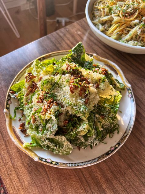 little gem salad with herb yogurt dressing and rye sunflower seeds — the rachel p Little Gem Salad, Gem Salad, Homemade Breadcrumbs, Dressing Chic, Full Fat Yogurt, Yogurt Dressing, The Rachel, Caraway Seeds, Rye Bread