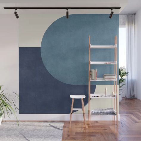 Halfmoon Colorblock - Blue Wall Mural Removable Wall Murals, Pink Wall, Color Poem, Blue Walls, Wall Paint, Fabric Panels, Wall Mural, Geometric Shapes, Accent Wall