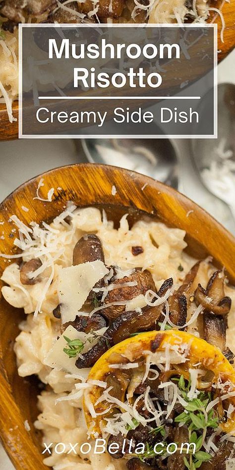 image of mushroom risotto in a bowl White Wine Mushrooms, Simple Risotto, Chicken Mushroom Risotto, Creamy Mushroom Risotto, Wine Mushrooms, Best Ever Chicken, Risotto Recipes Easy, Baby Bella Mushrooms, How To Make Risotto