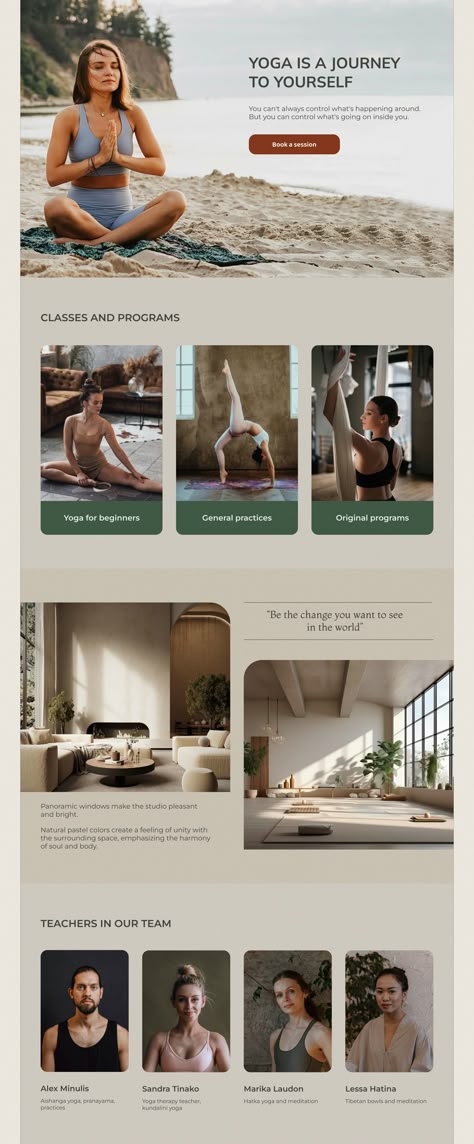 Yoga studio website / mobile screen / UI UX design :: Behance Yoga Studio Website, Pilates Yoga Studio, Yoga Web, Holistic Clinic, Yoga Website, Rishikesh Yoga, Work Yoga, Yoga Studio Design, Zen Den