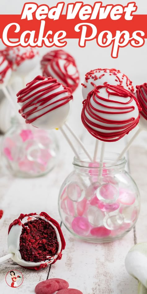 Easy red velvet cake pops have the flavor of red velvet cake and <span class="wprm-glossary-term wprm-glossary-term-43810 wprm-tooltip" data-tooltip="high fat dairy product/ also to beat one or more ingredients, usually margarine or butter, sugar, and/or eggs, until the mixture is smooth and fluffy.">cream</span> cheese frosting in every bite. Decorate them for any occasion! Cake Pops Recipe Video, Red Velvet Cake Pops Recipe, No Bake Oreo Cake, Homemade Red Velvet Cake, Red Velvet Cheesecake Cake, Red Velvet Cake Pops, Oreo Cake Pops, Cake Pops Recipe, Velvet Cake Recipes