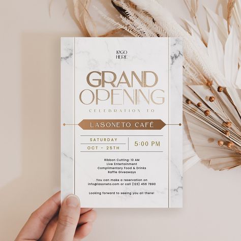 🎉 Get ready for a fantastic launch with our Grand Opening Invitation Template! 🎊 This fully editable template allows you to customize the font, text, color, and more, making it perfect for your unique event. Whether you need a Grand Opening Flyer Template or a Corporate Invitation, this versatile design is perfect for any occasion. Let’s make your launch party unforgettable! ✨ #GrandOpeningInvitationTemplate #GrandOpening #FlyerTemplate #LaunchParty Grand Opening Flyer, Opening Invitation, Grand Opening Invitations, Bridal Shower Brunch Invitations, Bridal Shower Menu, Wedding Reception Signs, Business Invitation, Wedding Itinerary, Wedding Numbers