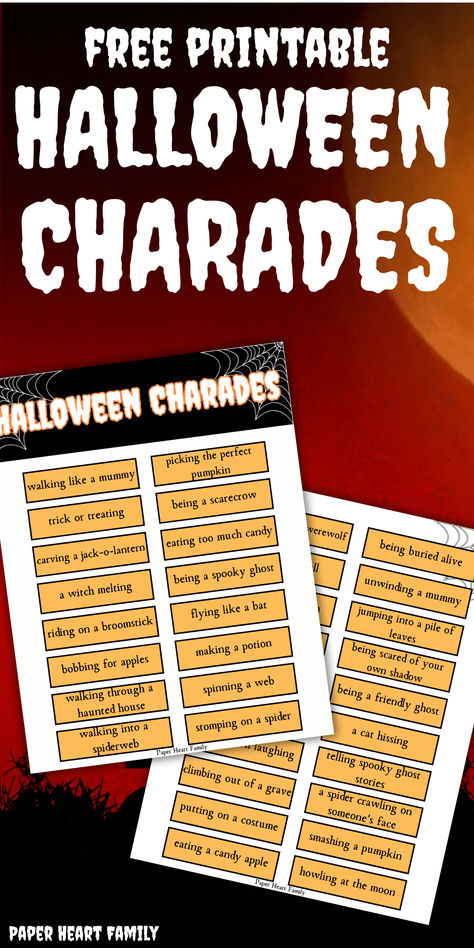 This free printable Halloween Charades game for kids, teens and families is so much fun and the perfect Halloween game for a spooky night! Halloween Jeopardy Game For Kids, Halloween Jeapordy, Halloween Charades Free Printable, Halloween Charades For Kids, Halloween Charades, Fun Prompts, Charades For Kids, Laughing Hysterically, Homeschool Holidays