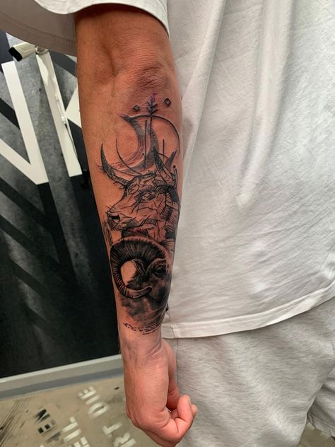 Ram Tattoo, Tattoos Men, Taurus Tattoos, Tattoo Sleeve Men, Sleeve Tattoo, Tattoo Inspo, Tattoo Idea, Sleeve Tattoos, Tattoos For Guys